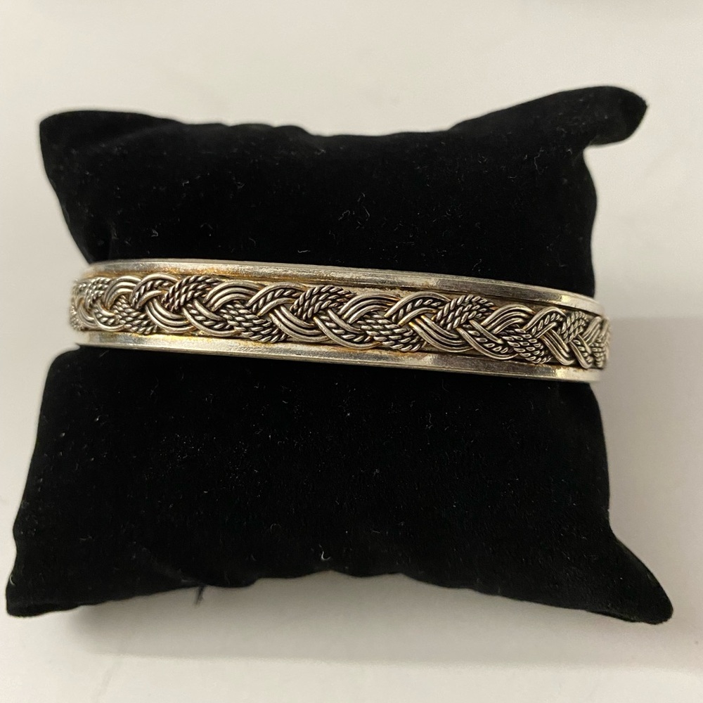 Sterling Silver Adjustable Weave Braid Cuff Bracelet 925